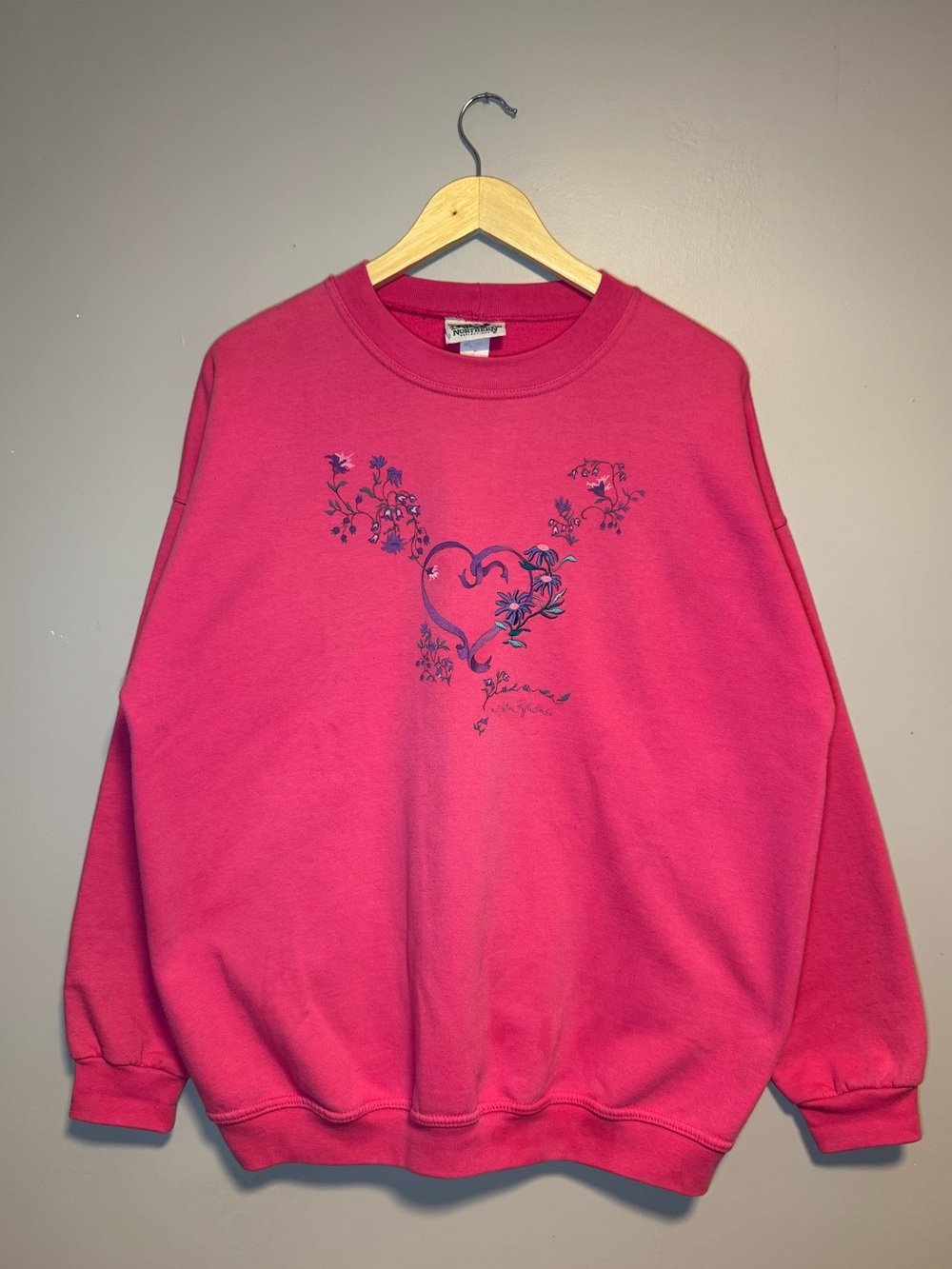 Vintage Northern Reflections Heart Crewneck / Large / 90s / Pink